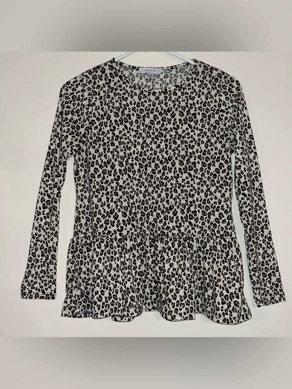 Gaze Leopard Peplum Long-Sleeved Top